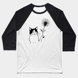 Cat Dandelion Flower adorable Baseball T-Shirt